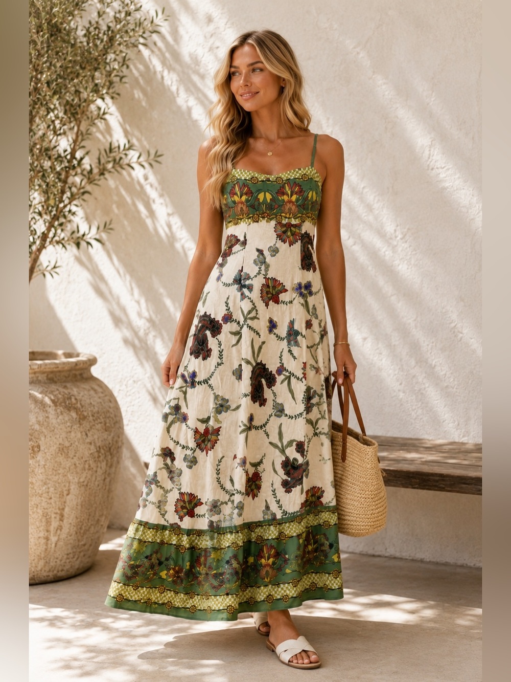 Stunning 🥀 Caroline Constas Tropical Floral Linen Blend Maxi Dress